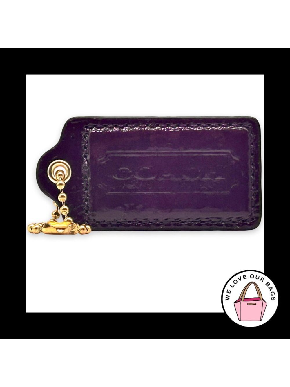 COACH HANG TAG 3" Purple Patent Leather Bag Charm Keychain Fob Brass X-Large
